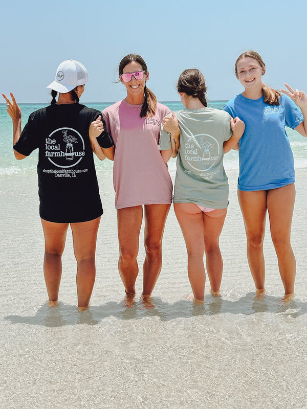 As Seen On Social Beachgoers wearing Local Farmhouse Logo Tees