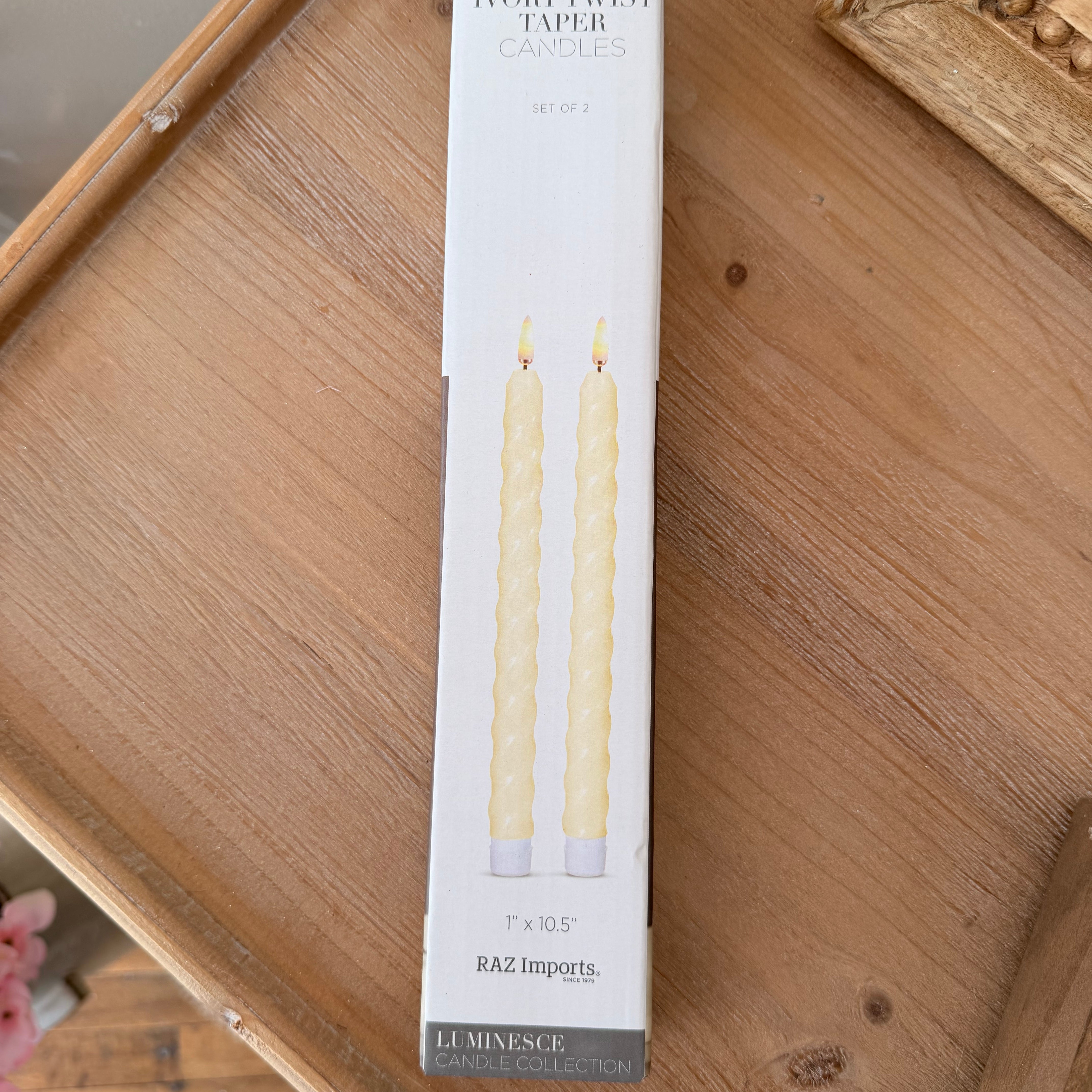 10.5" Ivory Twist Taper Candled - Raz