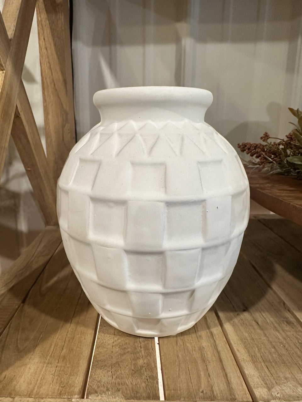 white checkered vase