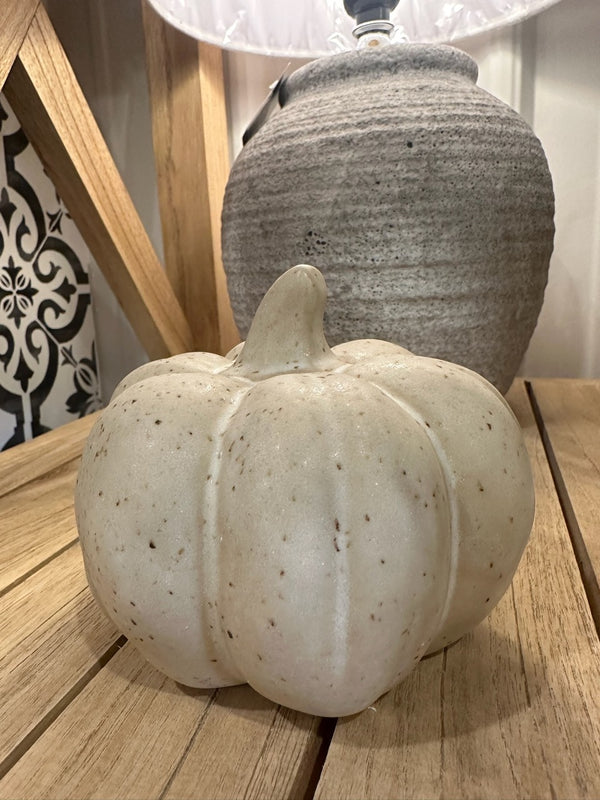 Cream Speckled Stoneware Pumpkin