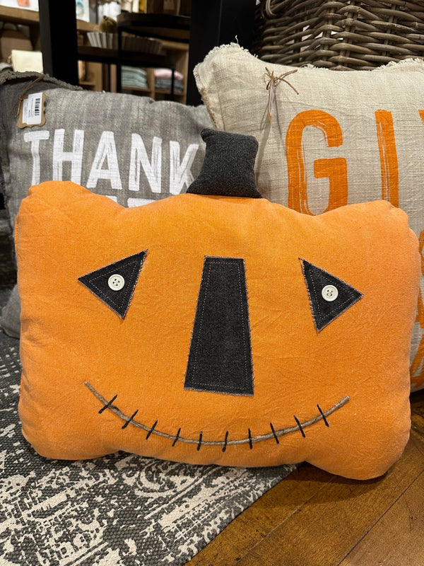 Orange Solid Button Jack-O-Lantern Pillow