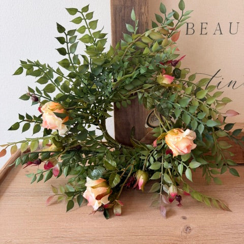 14" Peach Rose & Smilax Candle Ring