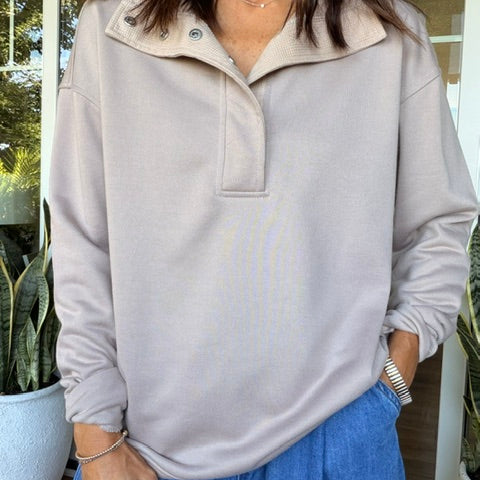 Snap Collar Fleece Sweatshirt