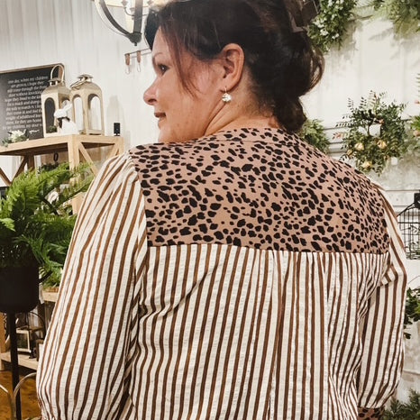 Brown & Leopard Striped Blouse