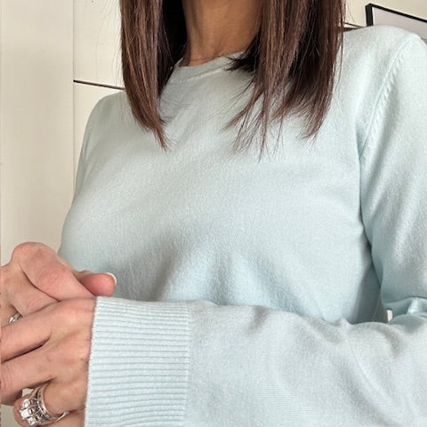 Viscose Blend Crewneck Pullover - Light Blue