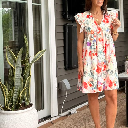 Floral Double Ruffle Mini Dress