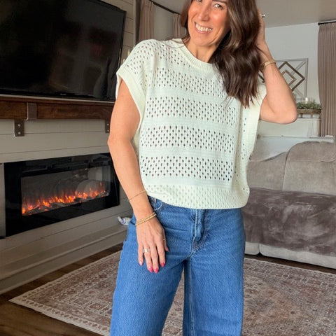 Cream Hollow Out Knit Top