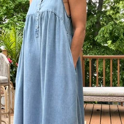Tencel Chambray Ruffled Midi Dress