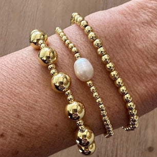 Uno Pearl & Gold Beaded Stretch Bracelet - Lenny & Eva