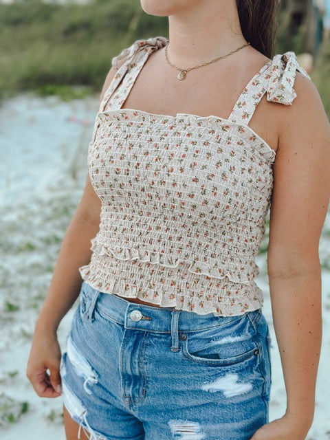 Straps Smocked Floral Top