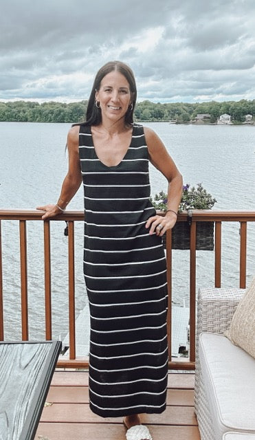 Striped Sleeveless Maxi- Black